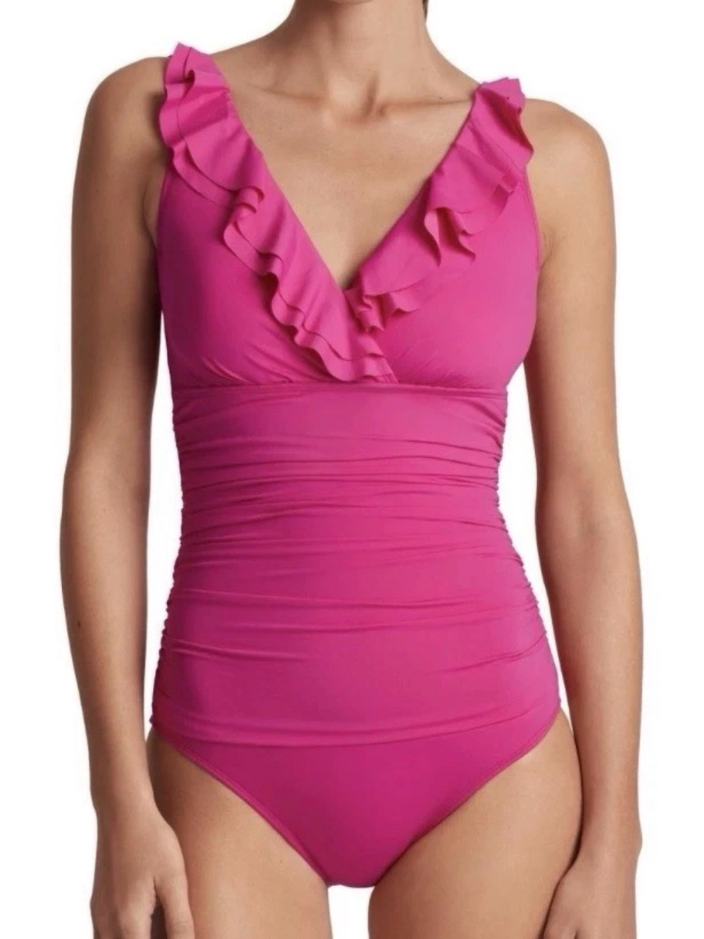 Lauren Ralph Lauren Beach Club Ruffle Mio Women's Size 12 OnePiece Swimsuit Pink